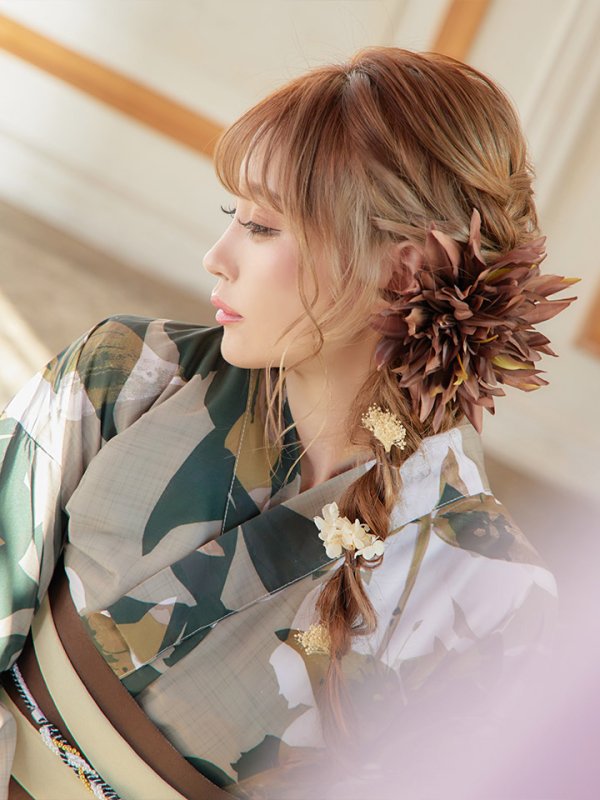 画像6: 【即日発送】【オリジナル浴衣】ヘルシーリーフ柄浴衣【浴衣３点セット浴衣/帯/下駄】[YMT] (6)