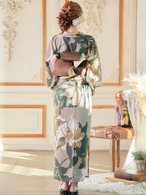 画像8: 【即日発送】【オリジナル浴衣】ヘルシーリーフ柄浴衣【浴衣３点セット浴衣/帯/下駄】[YMT] (8)