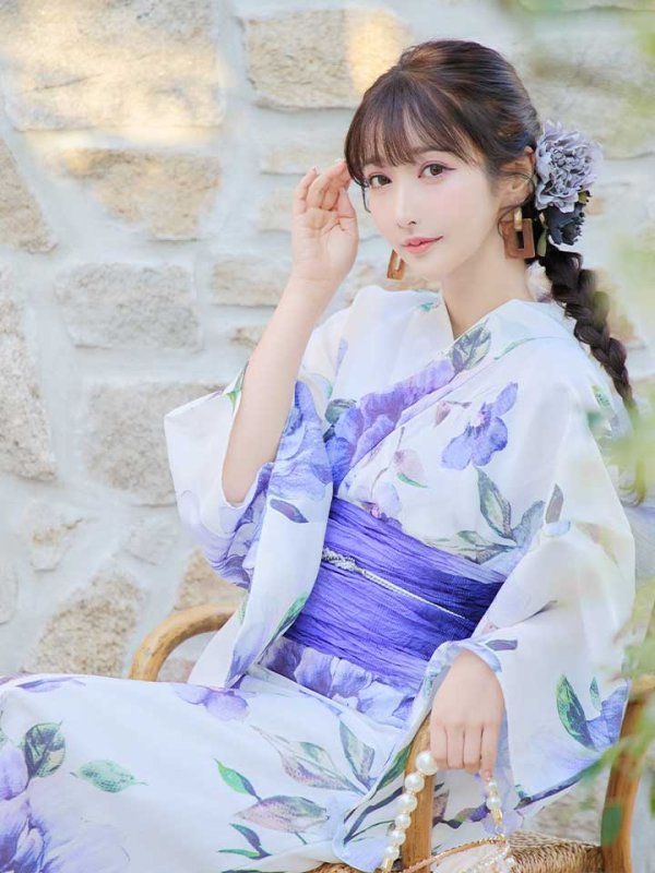 画像10: 【即日発送】【浴衣】白地に水彩牡丹のクラシック浴衣 グラデーション帯 【浴衣３点セット 浴衣/帯/下駄】[YMT] (10)