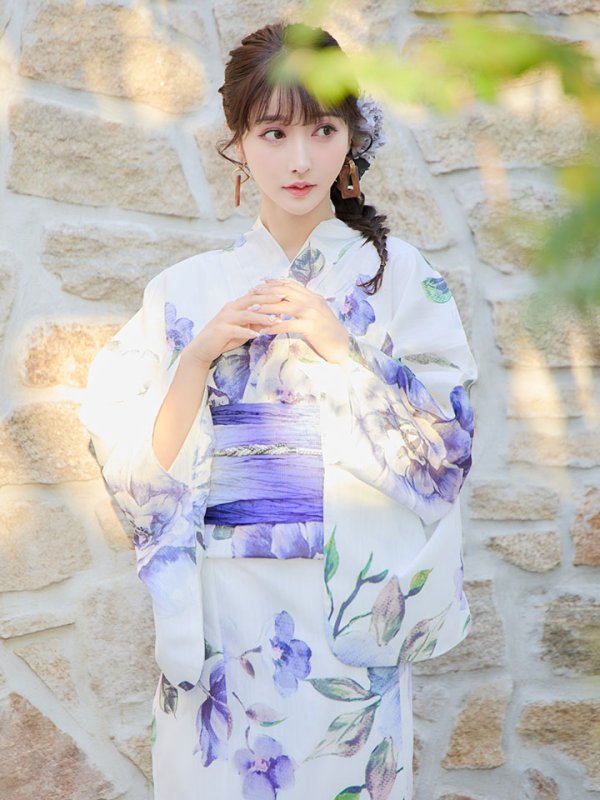 画像12: 【即日発送】【浴衣】白地に水彩牡丹のクラシック浴衣 グラデーション帯 【浴衣３点セット 浴衣/帯/下駄】[YMT] (12)