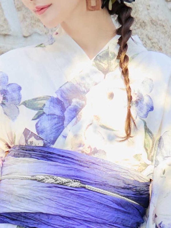 画像6: 【即日発送】【浴衣】白地に水彩牡丹のクラシック浴衣 グラデーション帯 【浴衣３点セット 浴衣/帯/下駄】[YMT] (6)