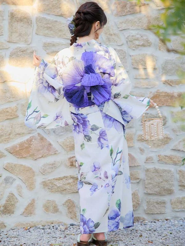画像8: 【即日発送】【浴衣】白地に水彩牡丹のクラシック浴衣 グラデーション帯 【浴衣３点セット 浴衣/帯/下駄】[YMT] (8)
