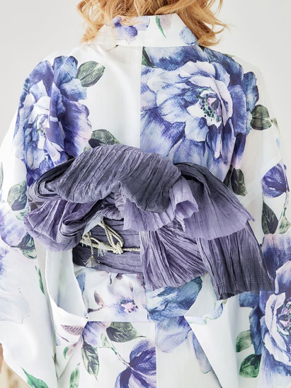 画像6: 【即日発送！】【浴衣】白地に水彩牡丹のクラシック浴衣 グラデーション帯 【浴衣３点セット 浴衣/帯/下駄】[YMT] (6)