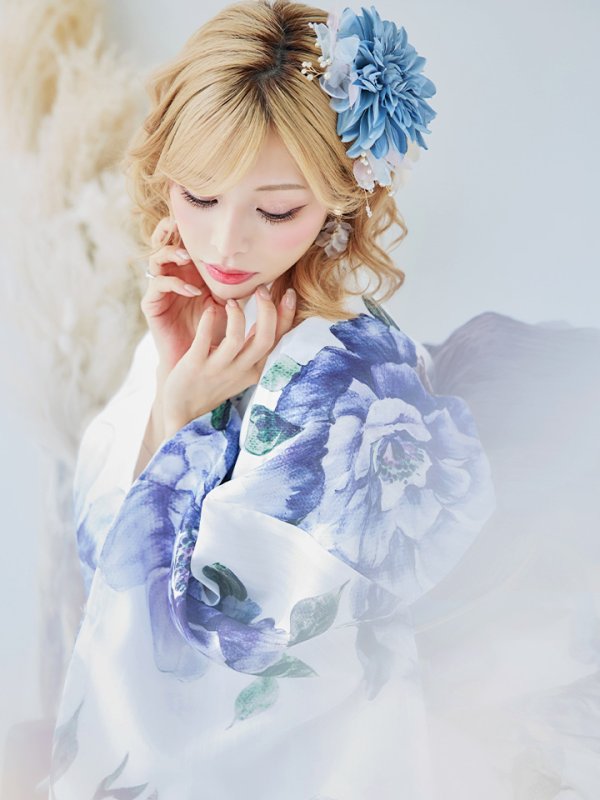 画像7: 【即日発送！】【浴衣】白地に水彩牡丹のクラシック浴衣 グラデーション帯 【浴衣３点セット 浴衣/帯/下駄】[YMT] (7)