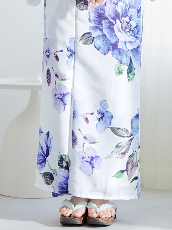 画像19: 【即日発送】【浴衣】白地に水彩牡丹のクラシック浴衣 グラデーション帯 【浴衣３点セット 浴衣/帯/下駄】[YMT] (19)