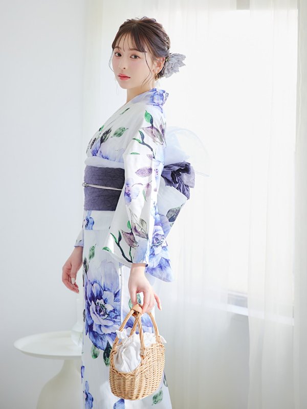 画像6: 【即日発送】【浴衣】白地に水彩牡丹のクラシック浴衣 グラデーション帯 【浴衣３点セット 浴衣/帯/下駄】[YMT] (6)