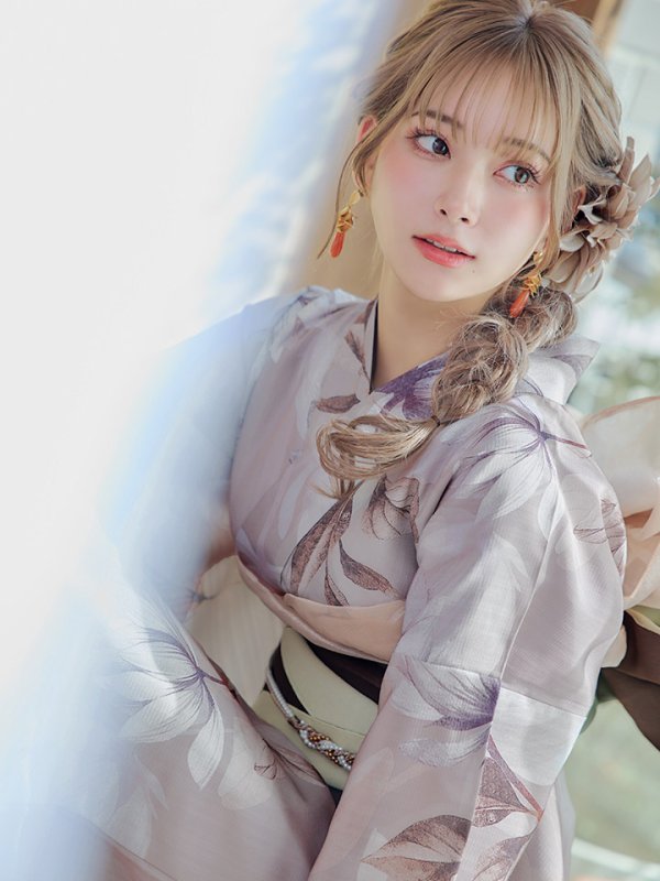 画像11: 【即日発送！】【浴衣】ホワイトフラワーブラウン浴衣【浴衣３点セット 浴衣/帯/下駄】[OF04] (11)