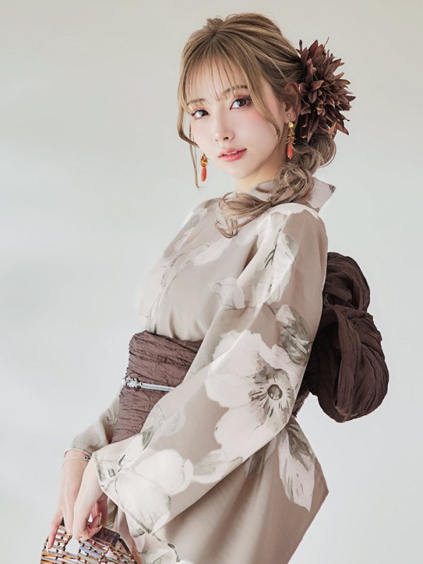 画像12: 【即日発送】ベージュ地にアネモネの大人花浴衣  【浴衣３点セット 浴衣/帯/下駄】[YMT] (12)