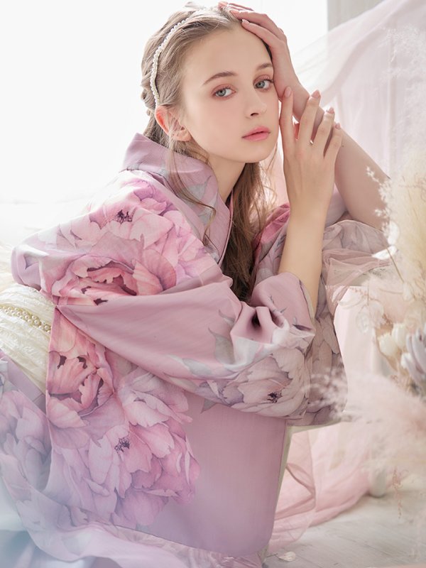 画像21: 【即日発送】【浴衣】大人スウィート/ピンク地に大柄牡丹浴衣[YMT] (21)