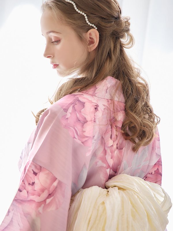 画像6: 【即日発送】【浴衣】大人スウィート/ピンク地に大柄牡丹浴衣[YMT] (6)