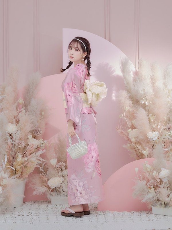 画像4: 【即日発送】【浴衣】大人スウィート/ピンク地に大柄牡丹浴衣[OF04] (4)