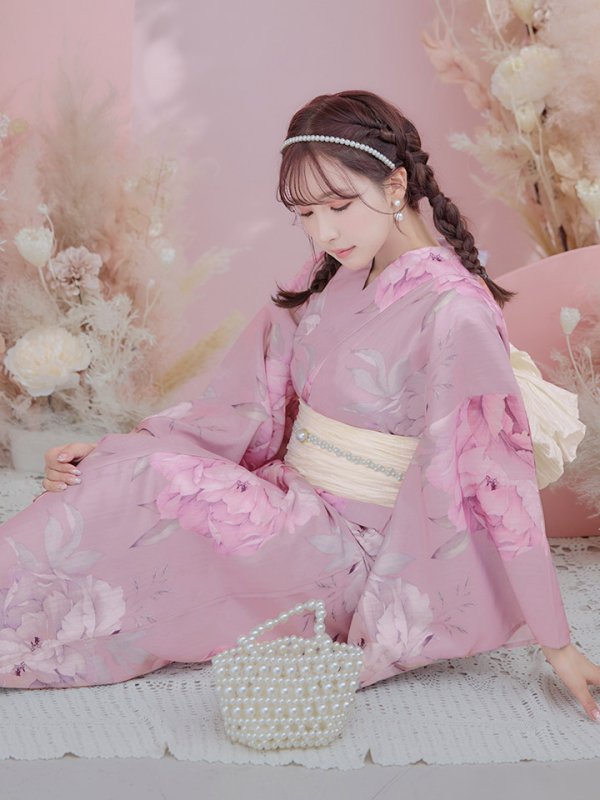 画像2: 【即日発送】【浴衣】大人スウィート/ピンク地に大柄牡丹浴衣[OF04] (2)