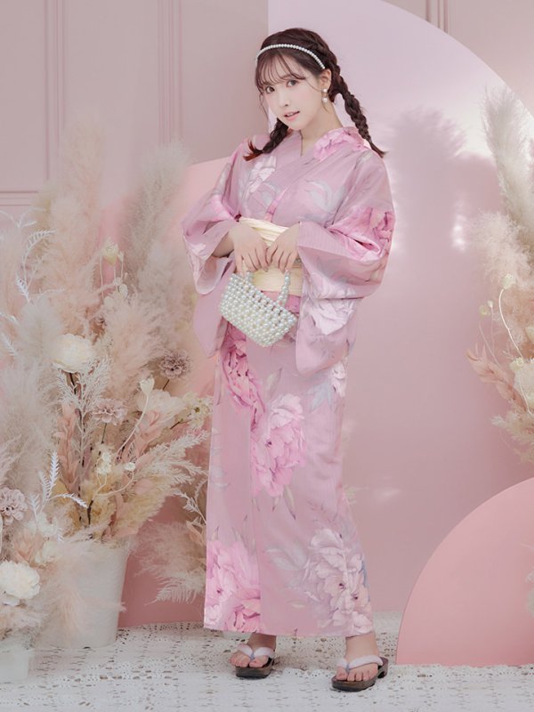 画像10: 【即日発送】【浴衣】大人スウィート/ピンク地に大柄牡丹浴衣[OF04] (10)