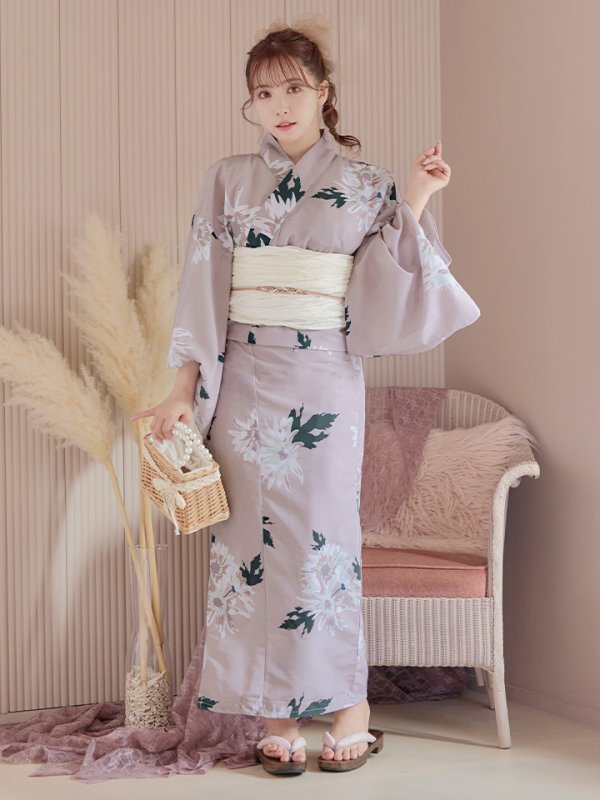 画像4: 【浴衣セール！】【即日発送】 くすみピンク地xニュアンスフラワー 牡丹柄 浴衣  OBI-siwa-200-kj-6-W / HIMO-900-yn-8-P / YA-954-kj-P / HEKO-800-sb-1-BAKEDP / GETA-02-ok-5-P [YMT] (4)