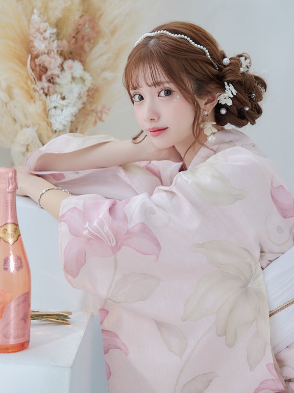 画像10: 【即日発送！】【浴衣】大人スウィート/ピンク地x百合浴衣  【浴衣３点セット 浴衣/帯/下駄】[FB02] (10)