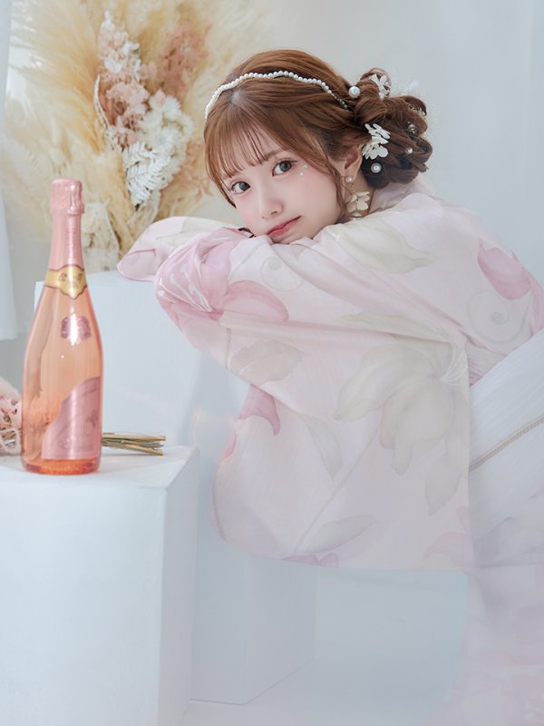 画像7: 【即日発送！】【浴衣】大人スウィート/ピンク地x百合浴衣  【浴衣３点セット 浴衣/帯/下駄】[FB02] (7)