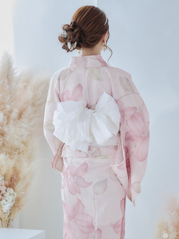 画像9: 【即日発送！】【浴衣】大人スウィート/ピンク地x百合浴衣  【浴衣３点セット 浴衣/帯/下駄】[FB02] (9)