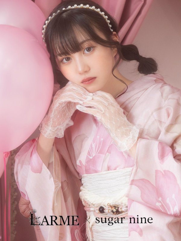 画像2: 【即日発送！】【浴衣】大人スウィート/ピンク地x百合浴衣【浴衣３点セット 浴衣/帯/下駄】[FB02] (2)