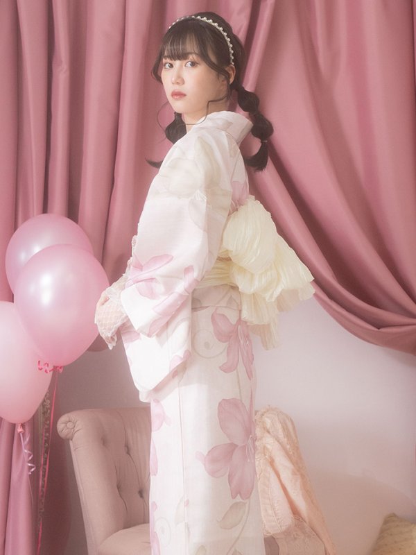 画像5: 【即日発送！】【浴衣】大人スウィート/ピンク地x百合浴衣【浴衣３点セット 浴衣/帯/下駄】[FB02] (5)