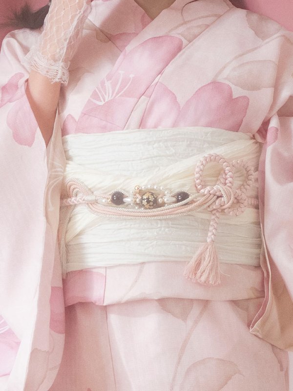 画像7: 【即日発送！】【浴衣】大人スウィート/ピンク地x百合浴衣【浴衣３点セット 浴衣/帯/下駄】[FB02] (7)