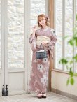 画像4: 【浴衣セール！】【即日発送】 ブラウン地xシルエットフラワー 牡丹柄浴衣【浴衣３点セット 浴衣/帯/下駄】[YMT] (4)