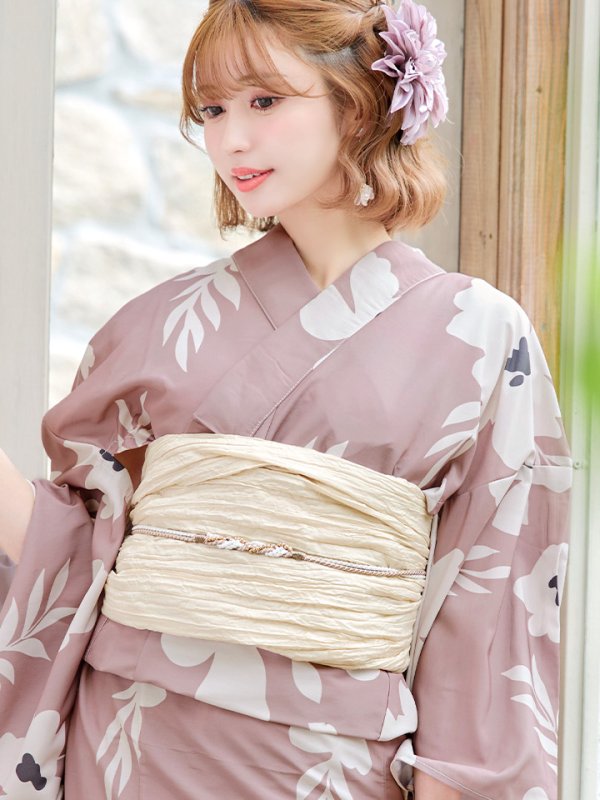 画像5: 【浴衣セール！】【即日発送】 ブラウン地xシルエットフラワー 牡丹柄浴衣【浴衣３点セット 浴衣/帯/下駄】[YMT] (5)