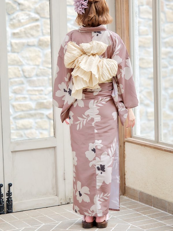 画像8: 【浴衣セール！】【即日発送】 ブラウン地xシルエットフラワー 牡丹柄浴衣【浴衣３点セット 浴衣/帯/下駄】[YMT] (8)