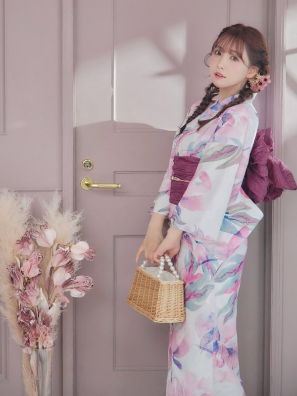 画像16: 【即日発送】大人スウィート/水彩フラワー 牡丹柄 浴衣【浴衣３点セット 浴衣/帯/下駄】[YMT] (16)