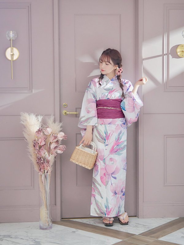 画像17: 【即日発送】大人スウィート/水彩フラワー 牡丹柄 浴衣【浴衣３点セット 浴衣/帯/下駄】[YMT] (17)