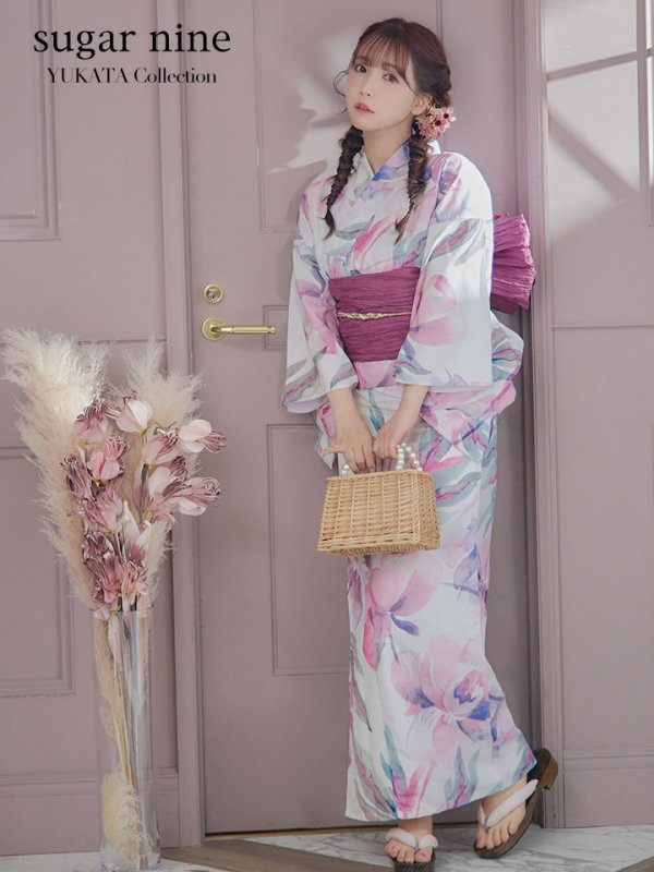 画像4: 【即日発送】大人スウィート/水彩フラワー 牡丹柄 浴衣【浴衣３点セット 浴衣/帯/下駄】[YMT] (4)