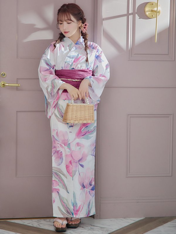画像5: 【即日発送】大人スウィート/水彩フラワー 牡丹柄 浴衣【浴衣３点セット 浴衣/帯/下駄】[YMT] (5)