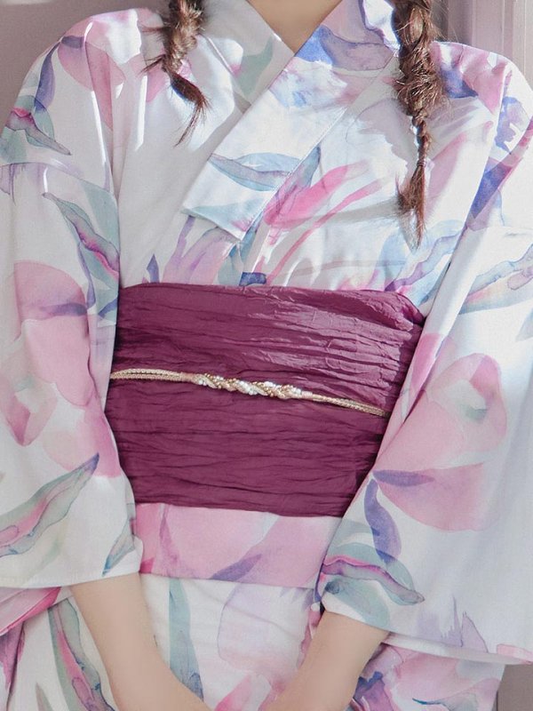 画像6: 【即日発送】大人スウィート/水彩フラワー 牡丹柄 浴衣【浴衣３点セット 浴衣/帯/下駄】[YMT] (6)