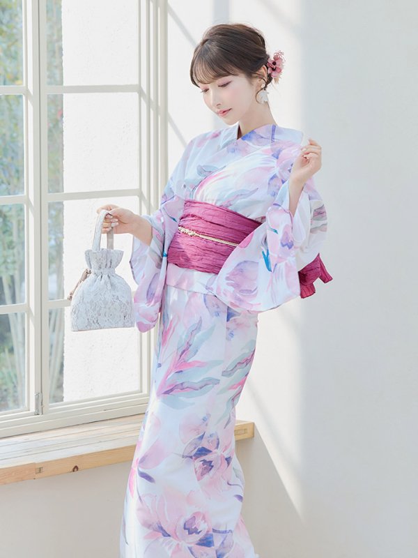 画像9: 【即日発送】大人スウィート/水彩フラワー 牡丹柄 浴衣  【浴衣３点セット 浴衣/帯/下駄】[YMT] (9)
