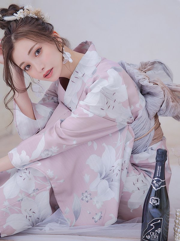 画像10: 【即日発送】【浴衣セール！】【浴衣】大人スウィート/ ピンク地に百合の大人浴衣  【浴衣３点セット 浴衣/帯/下駄】[YMT] (10)