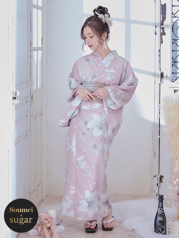 画像2: 【即日発送】【浴衣セール！】【浴衣】大人スウィート/ ピンク地に百合の大人浴衣  【浴衣３点セット 浴衣/帯/下駄】[YMT] (2)