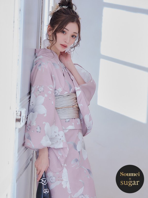 画像3: 【即日発送】【浴衣セール！】【浴衣】大人スウィート/ ピンク地に百合の大人浴衣  【浴衣３点セット 浴衣/帯/下駄】[YMT] (3)