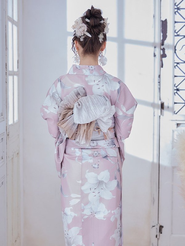 画像9: 【即日発送】【浴衣セール！】【浴衣】大人スウィート/ ピンク地に百合の大人浴衣  【浴衣３点セット 浴衣/帯/下駄】[YMT] (9)