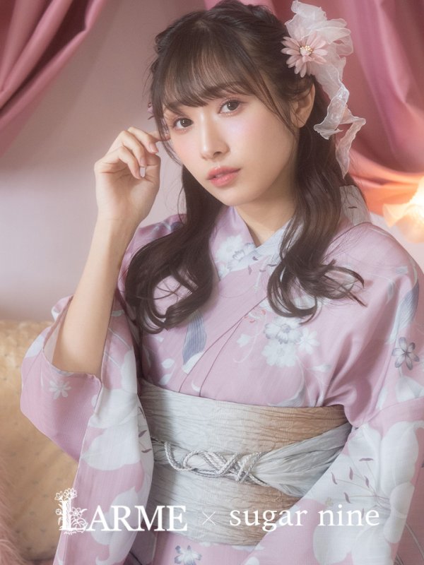 画像2: 【即日発送】【浴衣セール！】【浴衣】大人スウィート/ピンク地に百合の大人浴衣【浴衣３点セット 浴衣/帯/下駄】[YMT] (2)