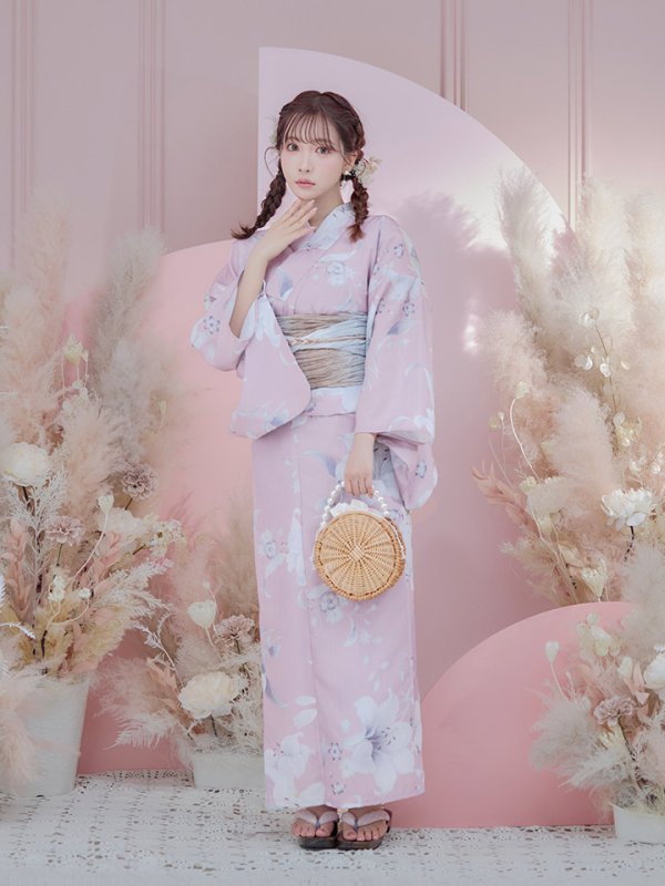 画像11: 【即日発送】【浴衣セール！】【浴衣】大人スウィート/ピンク地に百合の大人浴衣【浴衣３点セット 浴衣/帯/下駄】[YMT] (11)