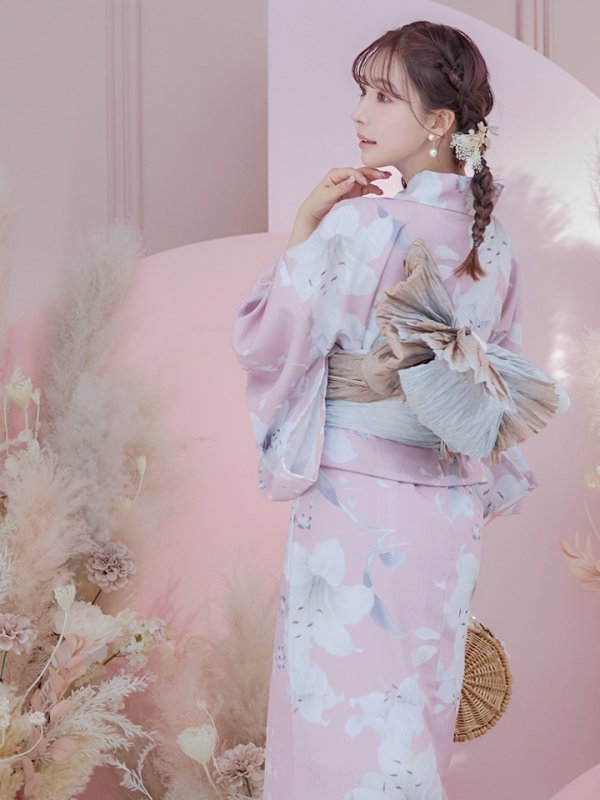 画像12: 【即日発送】【浴衣セール！】【浴衣】大人スウィート/ピンク地に百合の大人浴衣【浴衣３点セット 浴衣/帯/下駄】[YMT] (12)