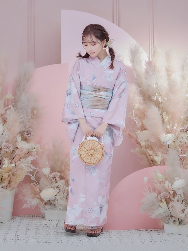 画像4: 【即日発送】【浴衣セール！】【浴衣】大人スウィート/ピンク地に百合の大人浴衣【浴衣３点セット 浴衣/帯/下駄】[YMT] (4)