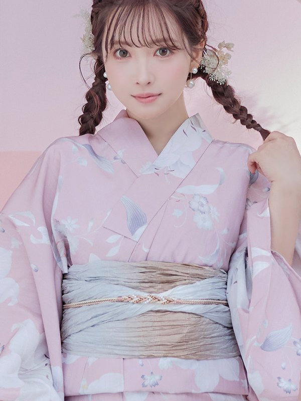 画像5: 【即日発送】【浴衣セール！】【浴衣】大人スウィート/ピンク地に百合の大人浴衣【浴衣３点セット 浴衣/帯/下駄】[YMT] (5)