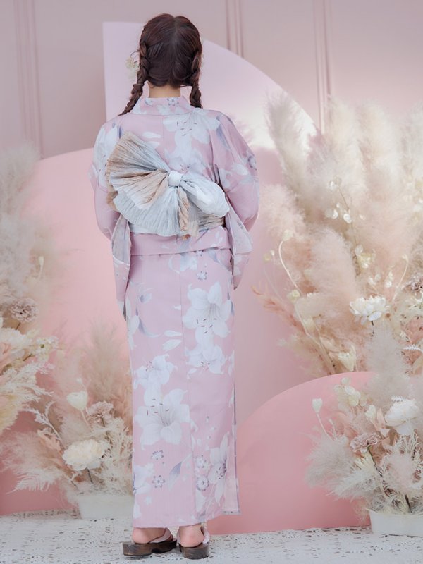 画像8: 【即日発送】【浴衣セール！】【浴衣】大人スウィート/ピンク地に百合の大人浴衣【浴衣３点セット 浴衣/帯/下駄】[YMT] (8)