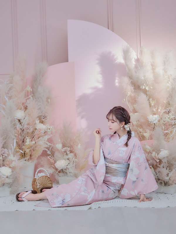 画像9: 【即日発送】【浴衣セール！】【浴衣】大人スウィート/ピンク地に百合の大人浴衣【浴衣３点セット 浴衣/帯/下駄】[YMT] (9)