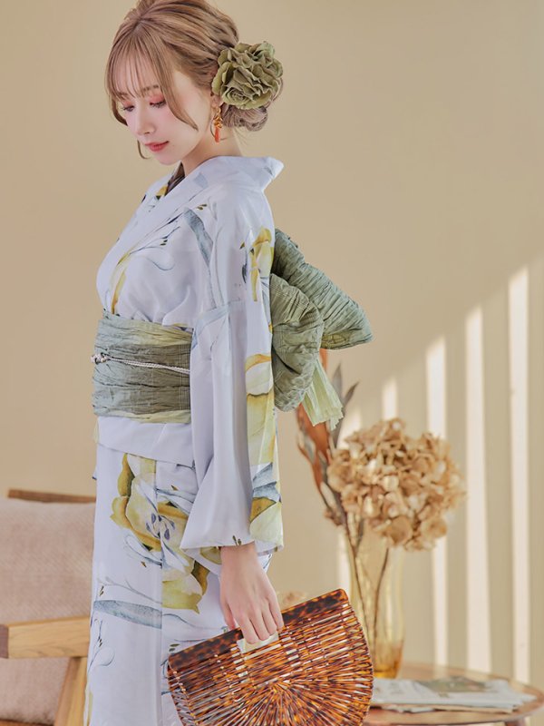 画像11: 【即日発送】イエローフラワーと木蓮浴衣  【浴衣３点セット 浴衣/帯/下駄】[YMT] (11)