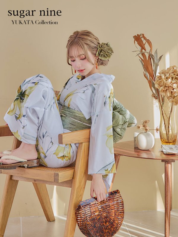 画像3: 【即日発送】イエローフラワーと木蓮浴衣  【浴衣３点セット 浴衣/帯/下駄】[YMT] (3)