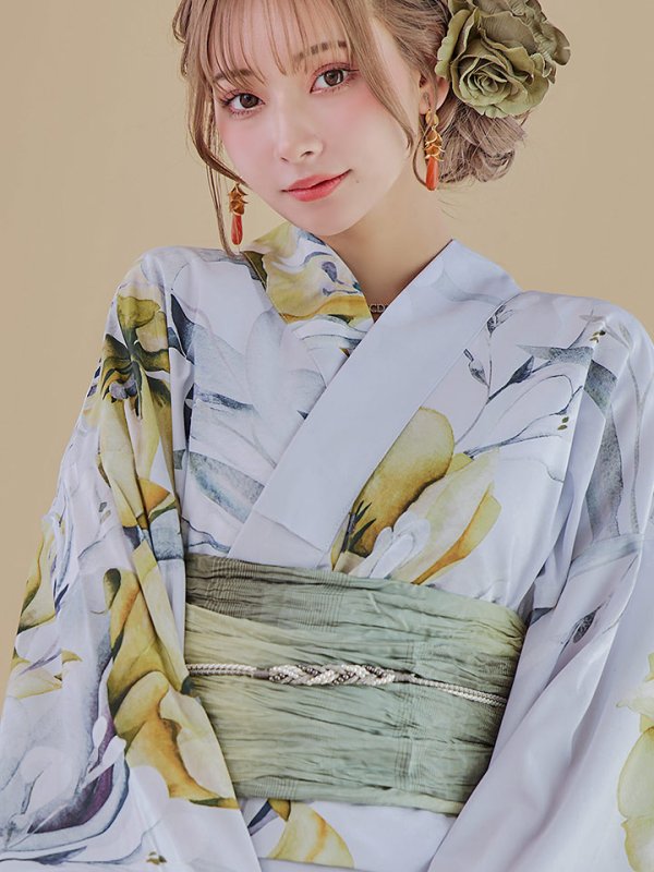 画像5: 【即日発送】イエローフラワーと木蓮浴衣  【浴衣３点セット 浴衣/帯/下駄】[YMT] (5)