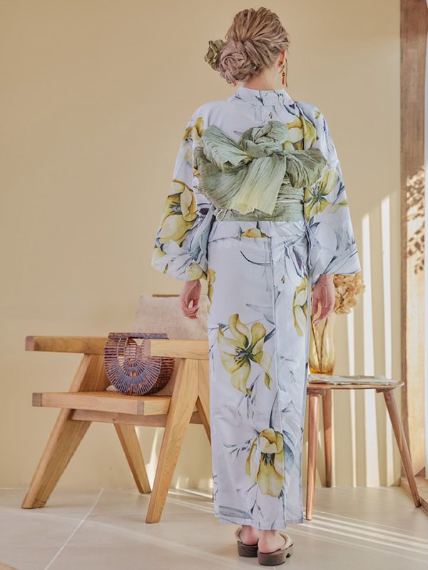 画像8: 【即日発送】イエローフラワーと木蓮浴衣  【浴衣３点セット 浴衣/帯/下駄】[YMT] (8)