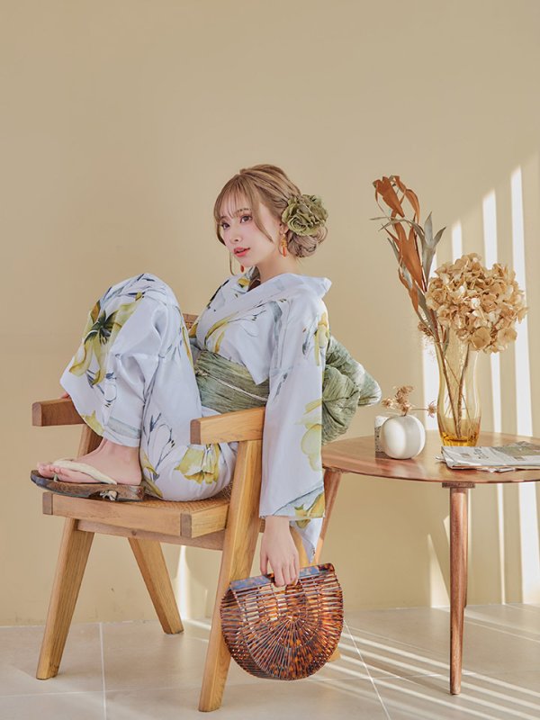 画像9: 【即日発送】イエローフラワーと木蓮浴衣  【浴衣３点セット 浴衣/帯/下駄】[YMT] (9)