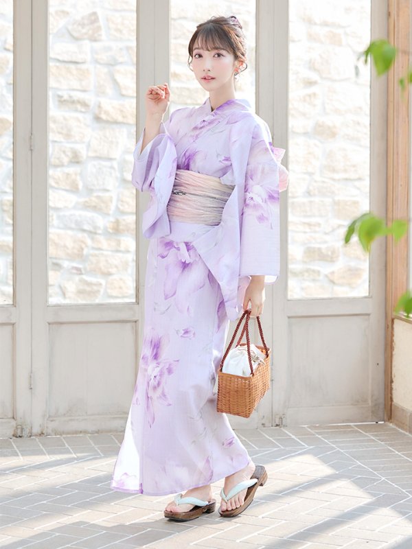 画像11: 【即日発送】【浴衣】ストライプ地 /グラデーション木蓮浴衣  【浴衣３点セット 浴衣/帯/下駄】[YMT] (11)